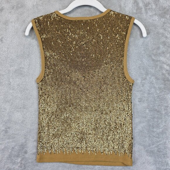 J.Crew Sequin Tank Top Womens Small Gold Scoop Neck Knit Sleeveless Party CD115 - Picture 12 of 12